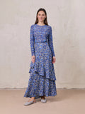 Asymmetrical Ruffle Skirt-Blue/Grey Vines