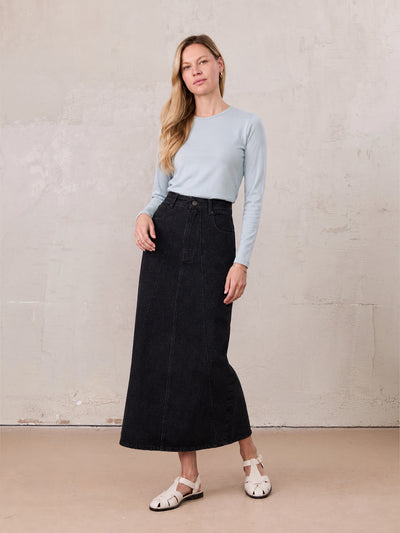 Denim Seamed Skirt-Deep Black