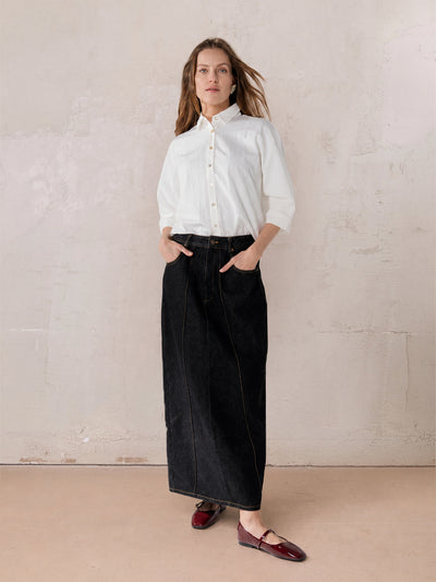 Denim Seamed Skirt-Black Wash