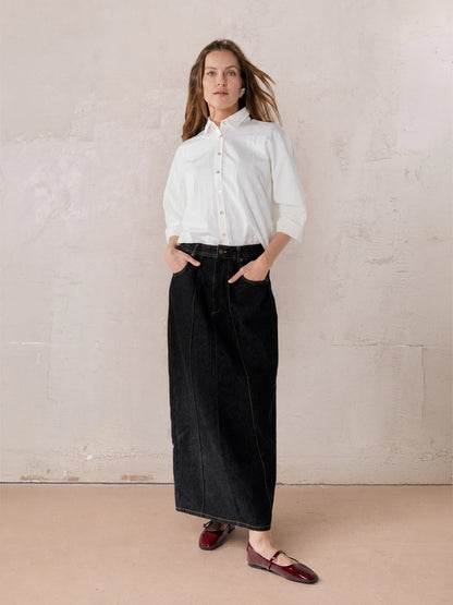 Denim Seamed Skirt-Black Wash