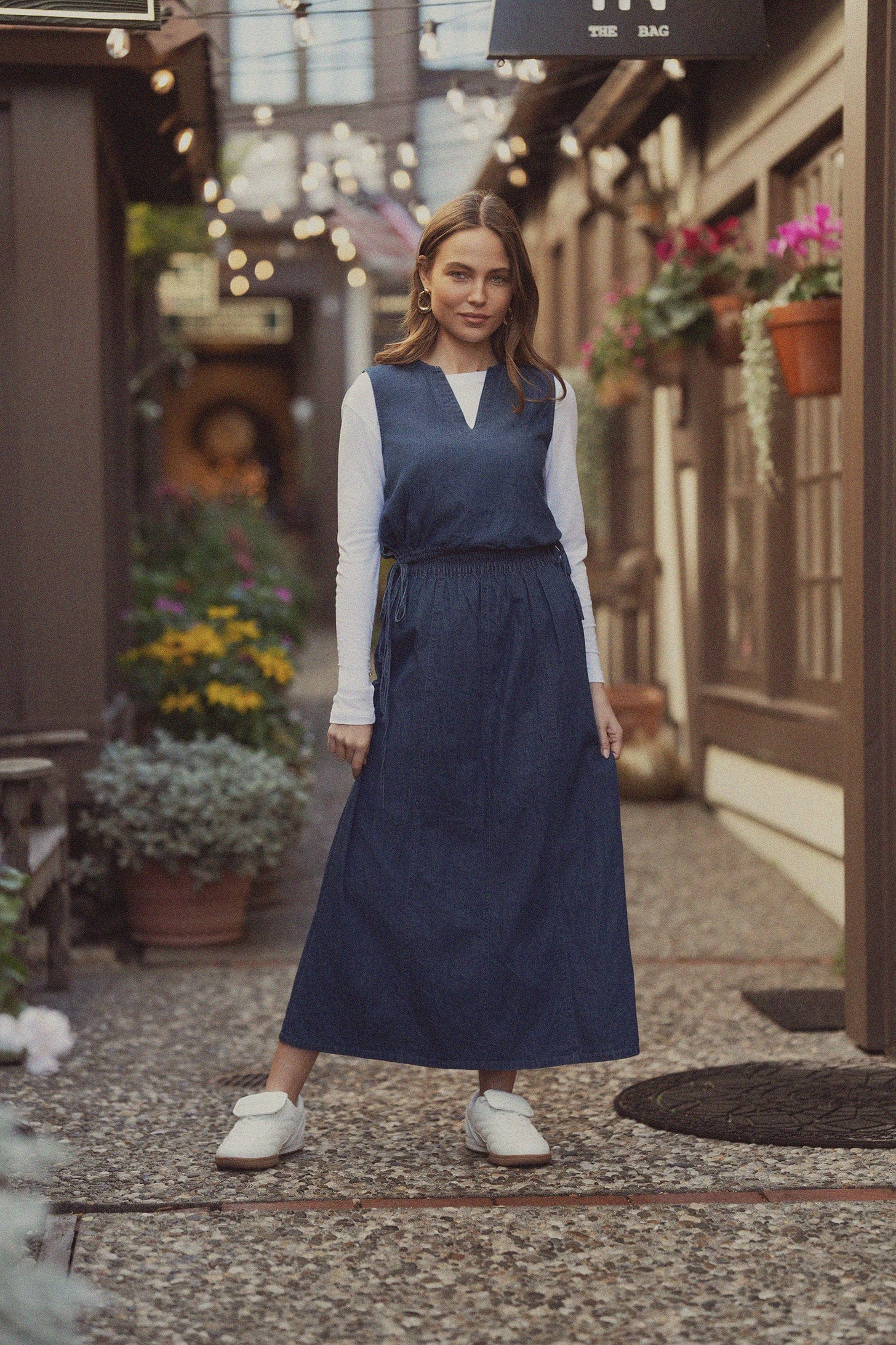 Elastic Waist Denim Skirt-Blue