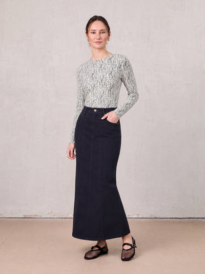 Side Seamed Twill Skirt-Navy