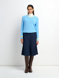 Yoke Pleated Denim Skirt-Blue