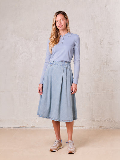 Buckle Design Denim Skirt-Blue