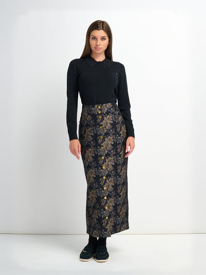 Asymmetrical Button Collar Sweater - Black
