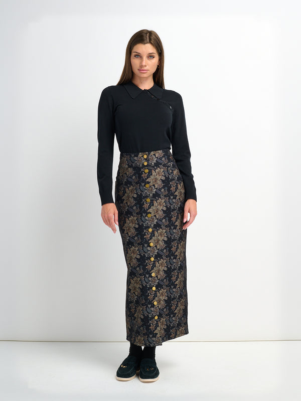 Asymmetrical Button Collar Sweater - Black