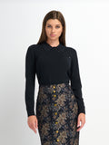 Asymmetrical Button Collar Sweater - Black