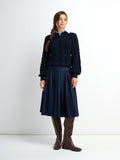 Short Pleated Jersey Denim Skirt - Blue
