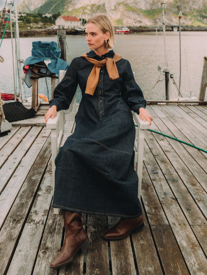 High Waisted Denim Dress - Dark Blue