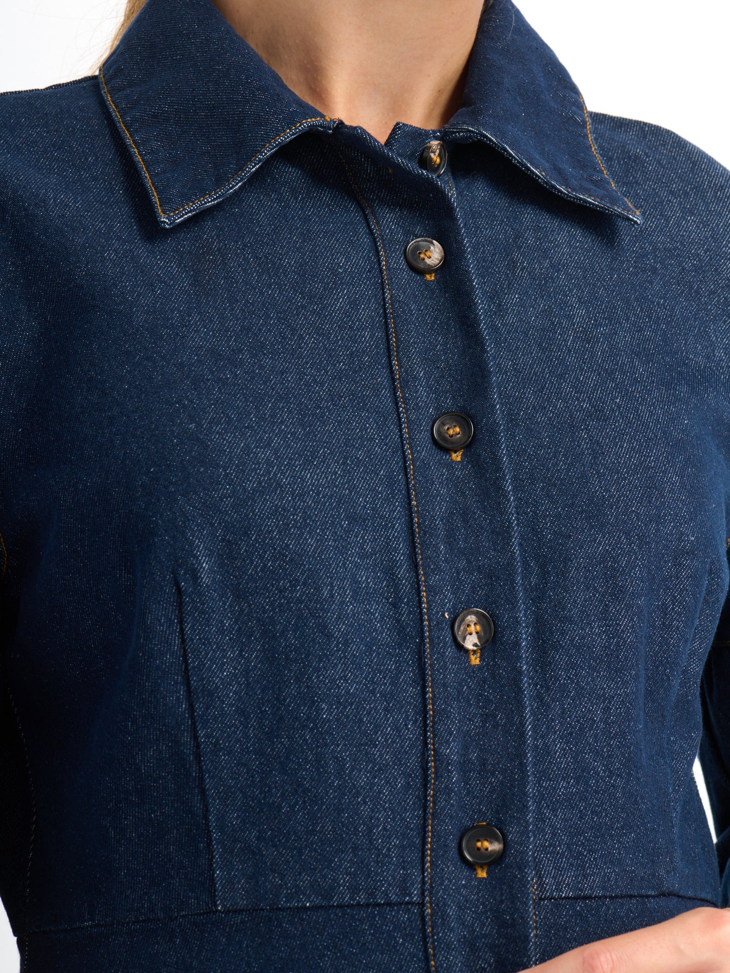 High Waisted Denim Dress - Dark Blue
