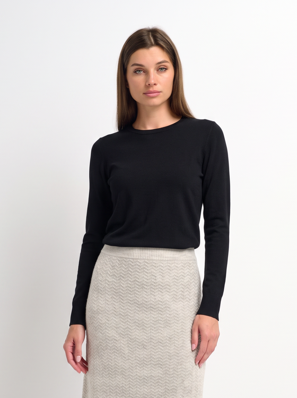 Basic Knit Crew Sweater - Black