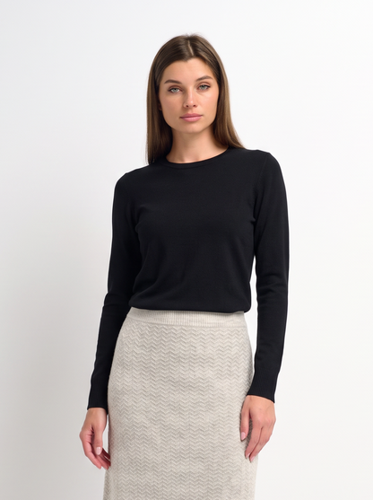 Basic Knit Crew Sweater - Black