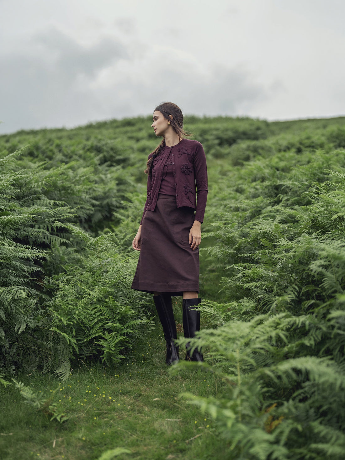 Basic A-Line Skirt-Brown