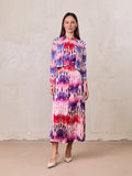 Basic Belted A-Line Dress-Pink Watercolor