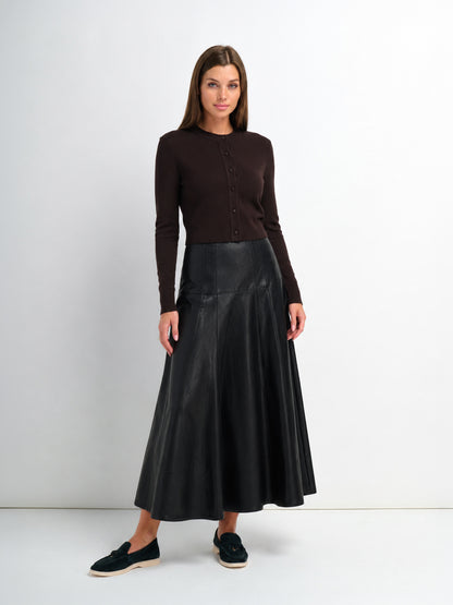 Smoked Faux Leather Skirt - Black