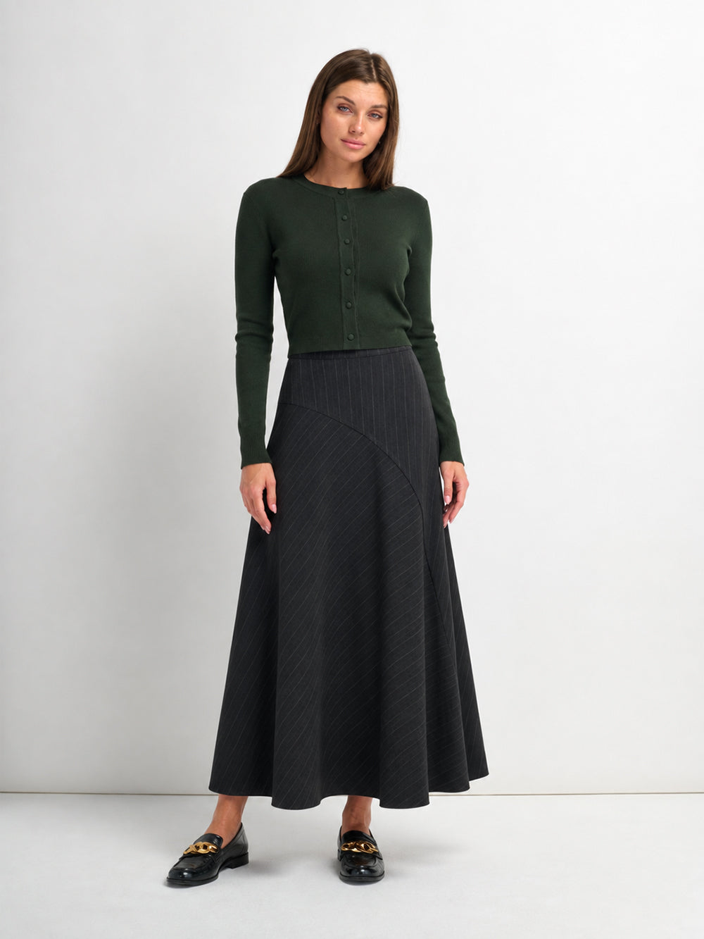 Basic Crew Knit Cardigan 20"- Green