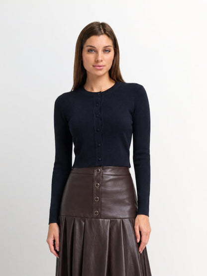 Basic Crew Knit Cardigan 20"- Navy