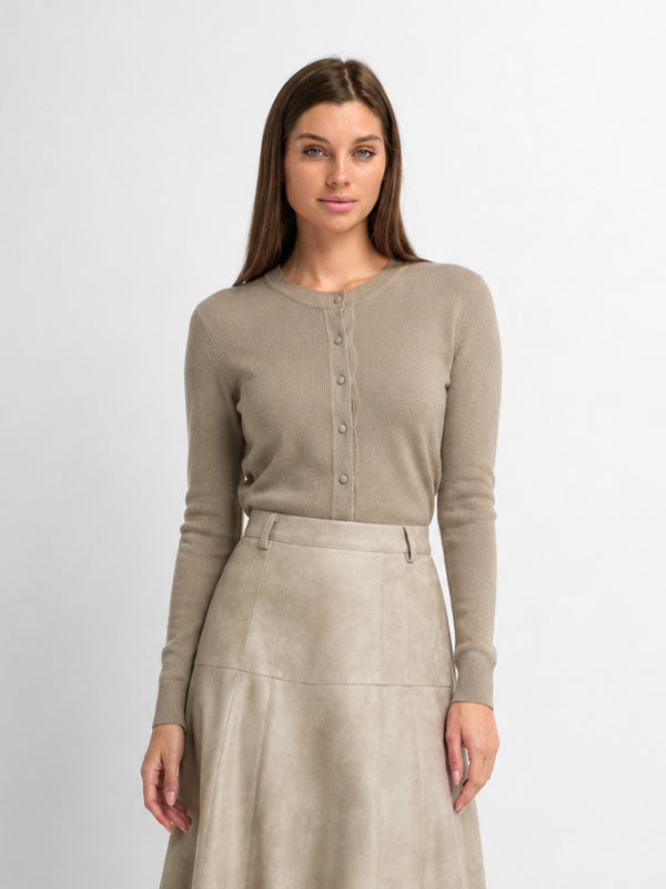 Basic Crew Knit Cardigan 20" - Warm Taupe