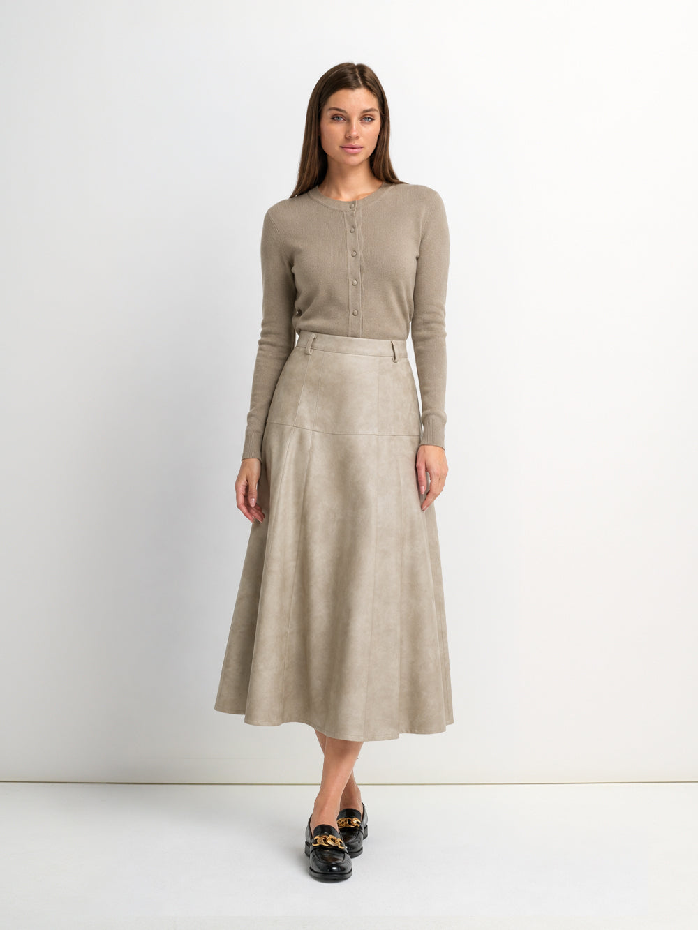 Smoked Faux Leather Skirt - Stone