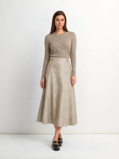 Smoked Faux Leather Skirt - Stone