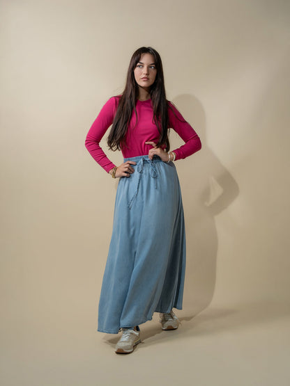 Basic High V Tee Long Sleeve-Hot Pink