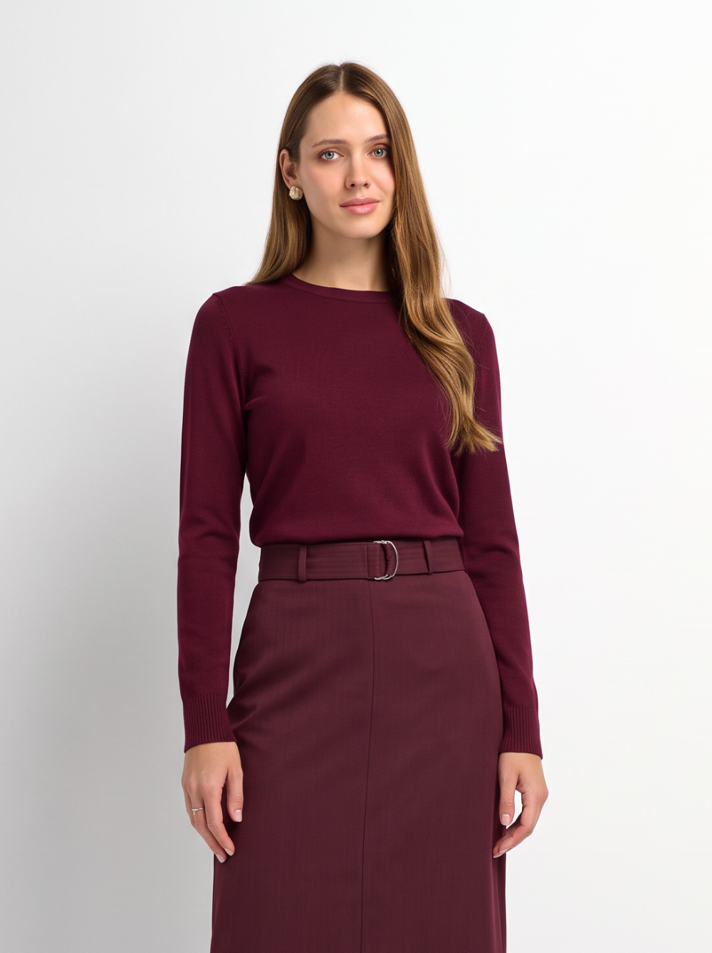 Basic Knit Crew Sweater - Burgundy