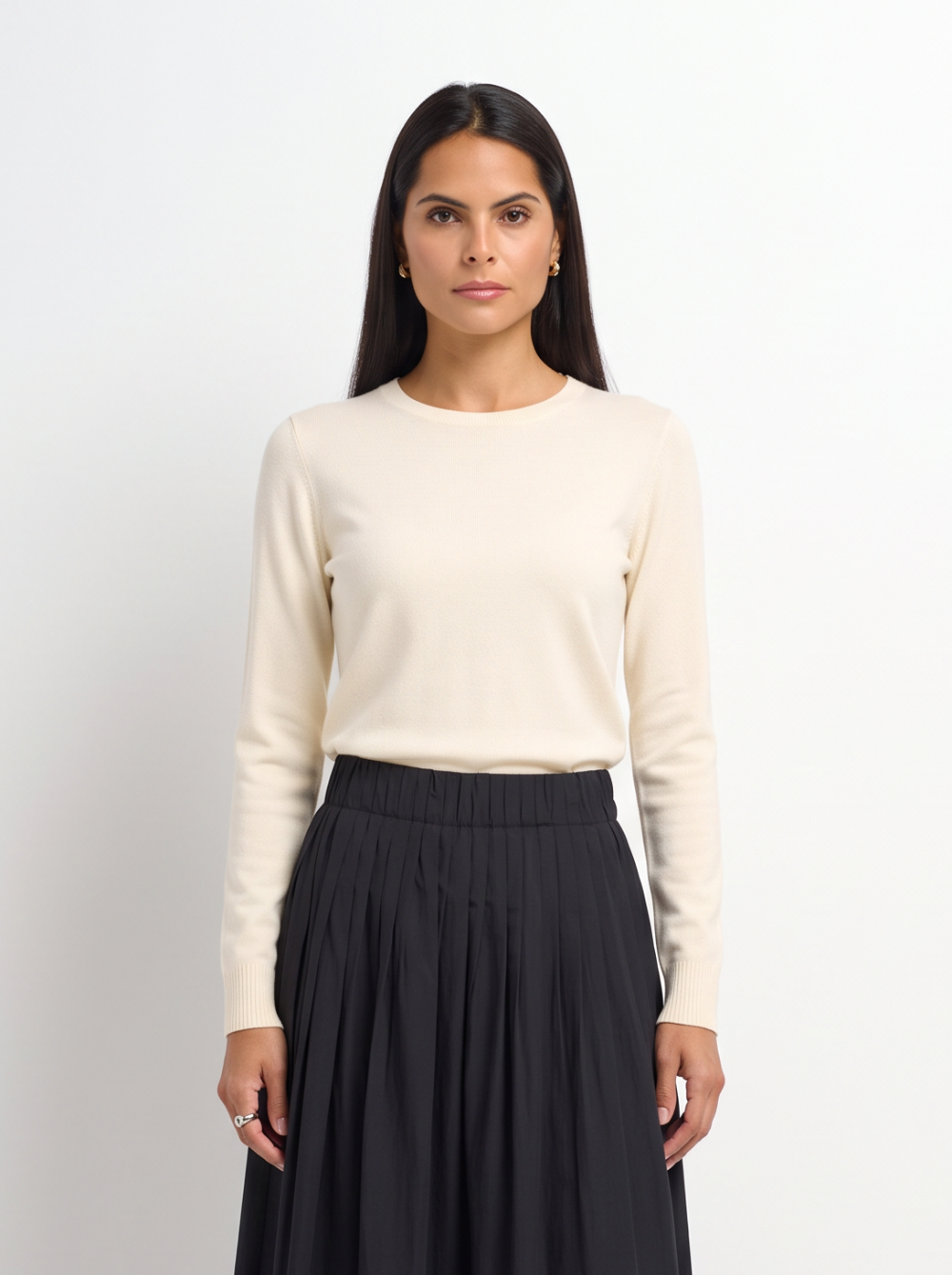 Basic Knit Crew Sweater - Cream