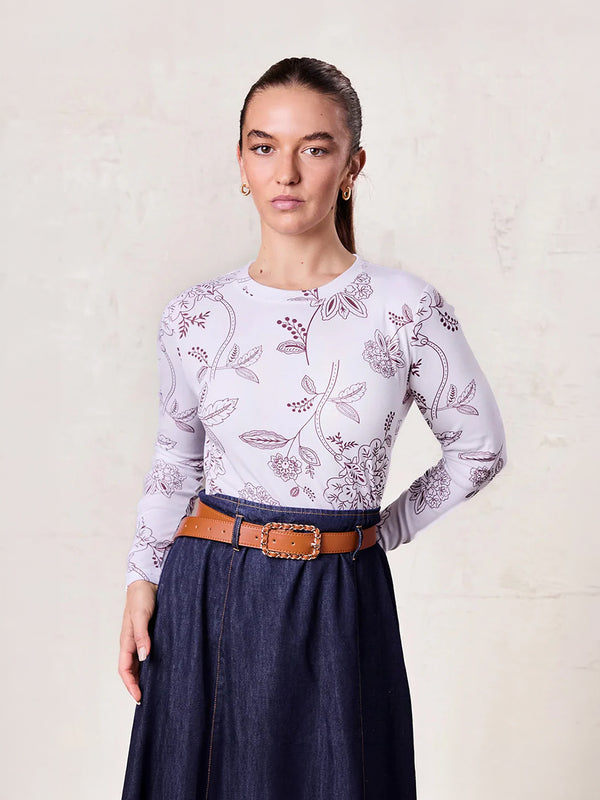 Basic Printed T-shirt-Burgundy Flower