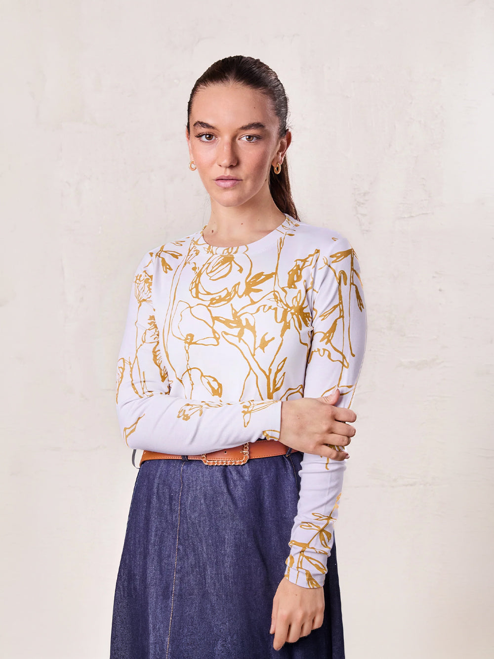Basic Printed T-shirt-Mustard Floral