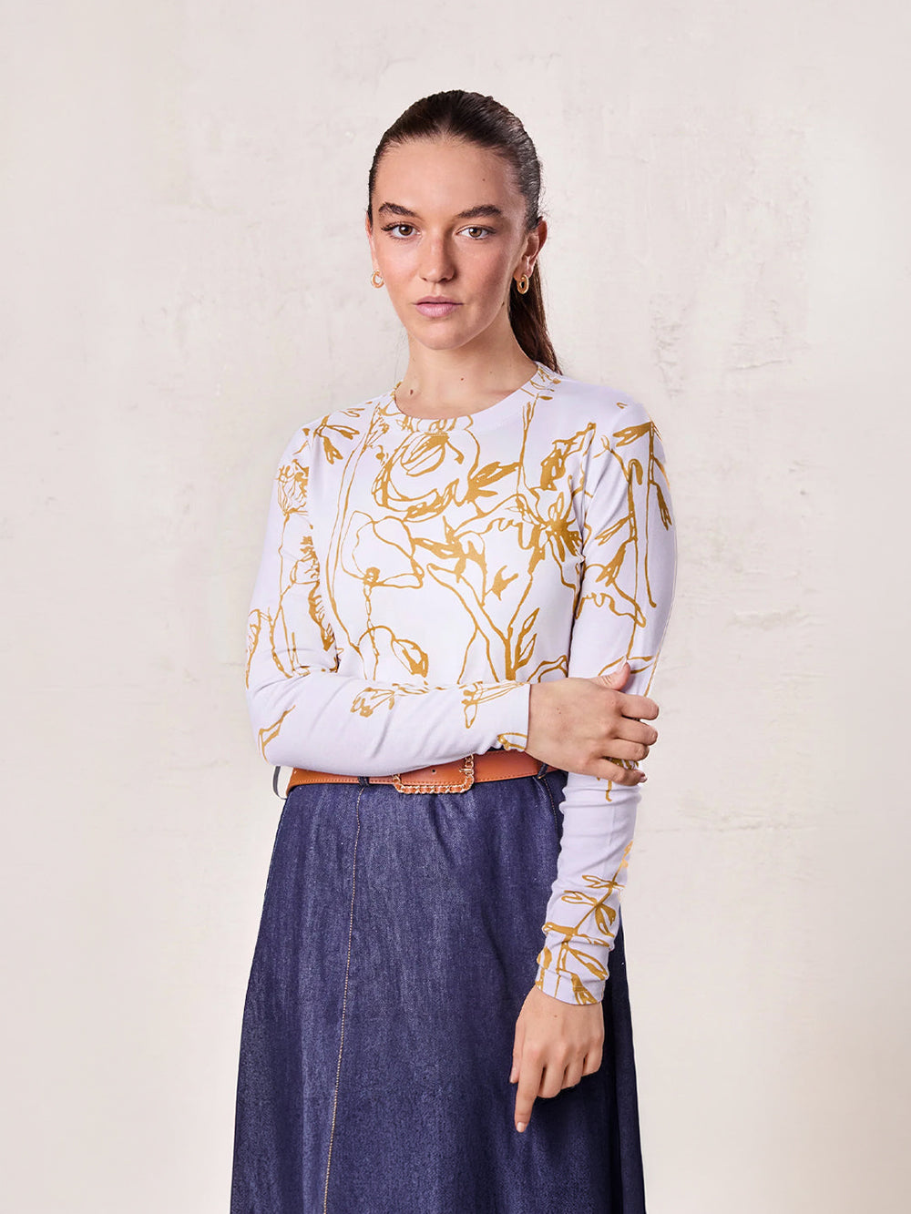 Basic Printed T-shirt-Mustard Floral