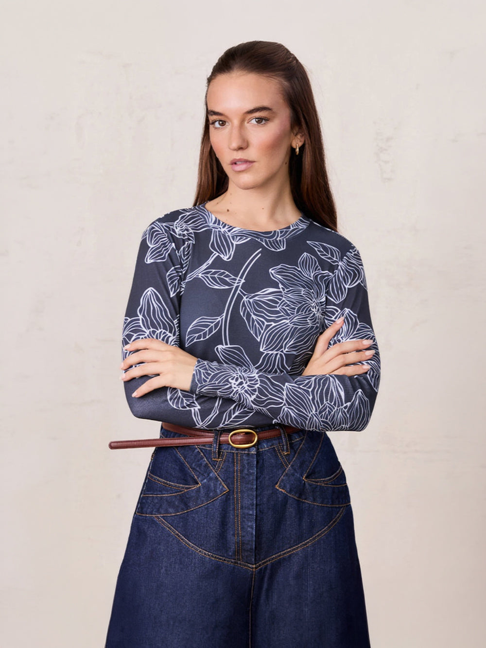 Basic Printed T-shirt-Navy/White Floral