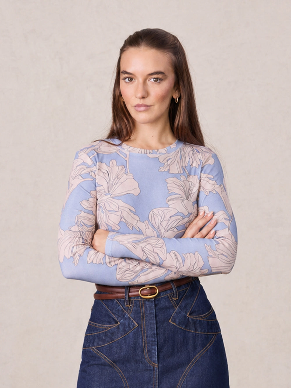 Basic Printed T-shirt-Oversized Floral