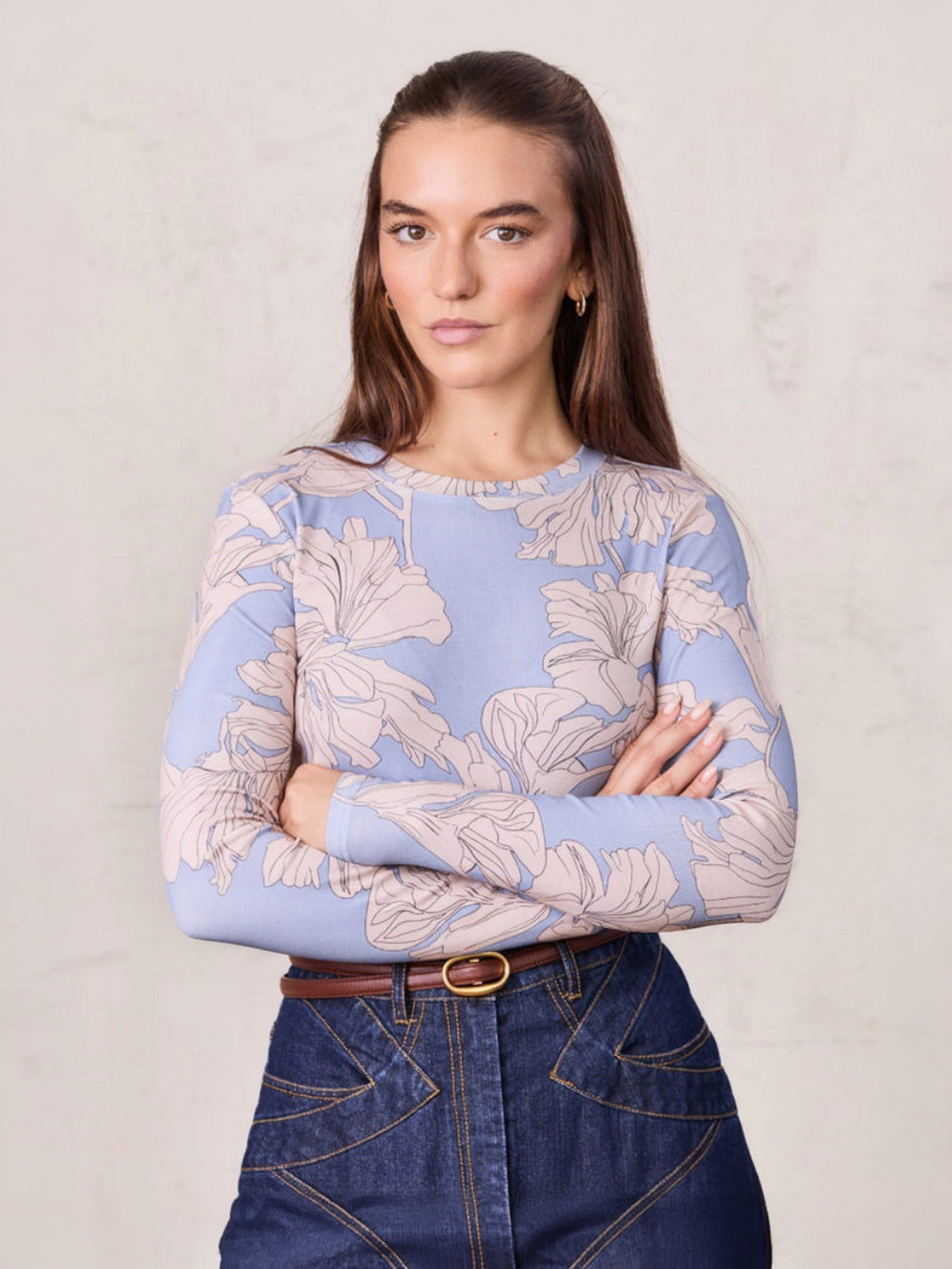 Basic Printed T-shirt-Oversized Floral