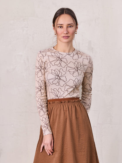 Basic Printed T-shirt-Tan/Brown Floral