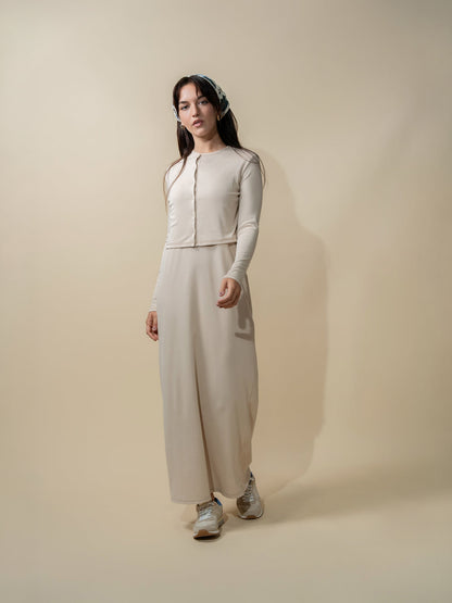 Basic T-Shirt Cropped Cardigan-Tan
