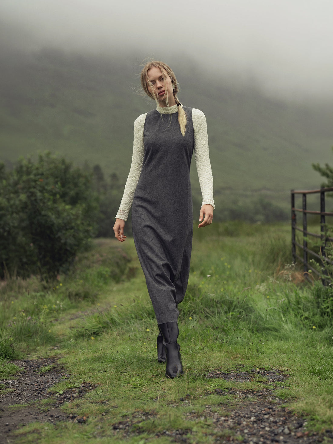 Basic Wool Blend Slip Dress-Grey