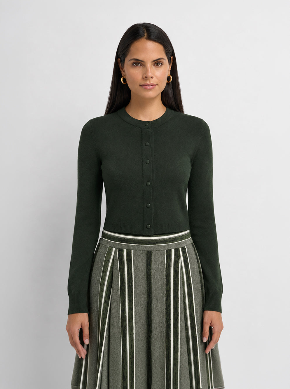 Basic Crew Knit Cardigan 17"- Green