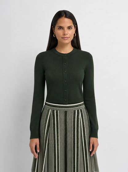 Basic Crew Knit Cardigan 17"- Green