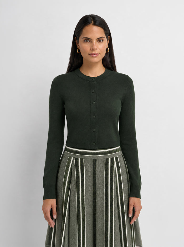 Basic Crew Knit Cardigan 17"- Green
