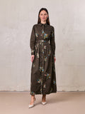 Belted Pleated Bottom Shirtdress-Beaded Floral