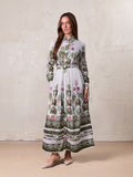 Belted Pleated Bottom Shirtdress-Floral Design
