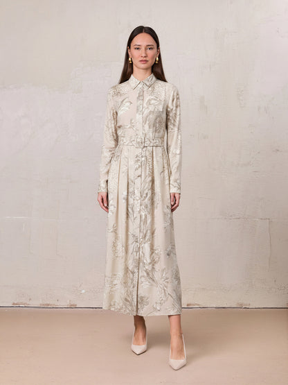 Belted Pleated Bottom Shirtdress-Pastel Mix