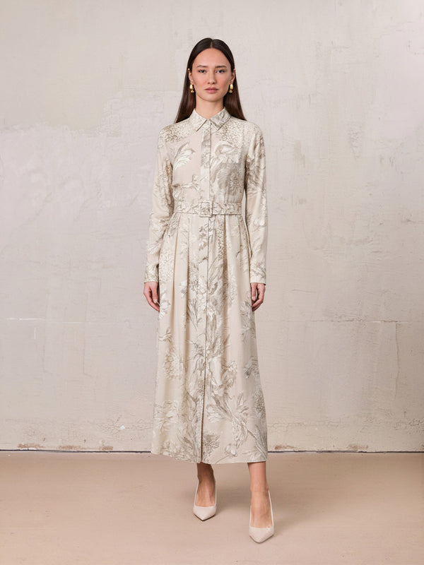 Belted Pleated Bottom Shirtdress-Pastel Mix