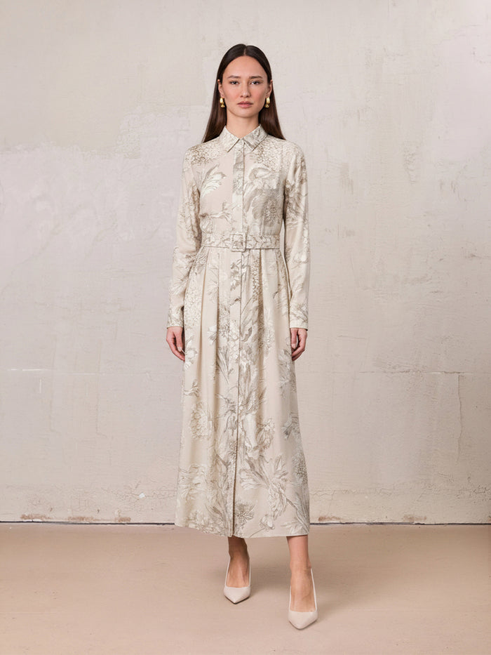 Belted Pleated Bottom Shirtdress-Pastel Mix