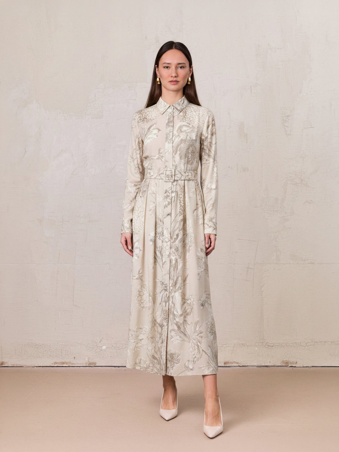Belted Pleated Bottom Shirtdress-Pastel Mix