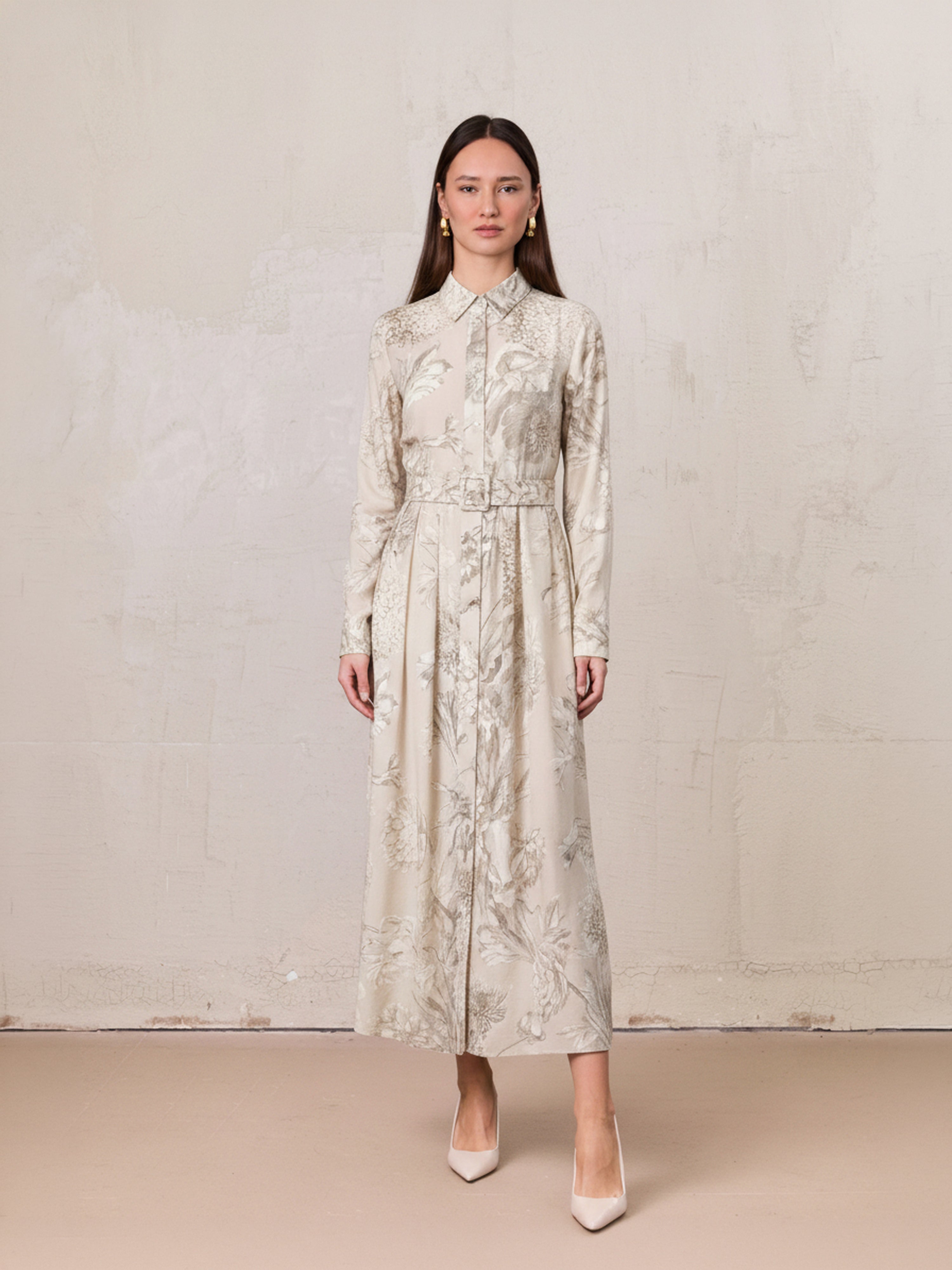 Belted Pleated Bottom Shirtdress-Pastel Mix