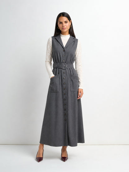 Belted Pocket Jumper-Grey