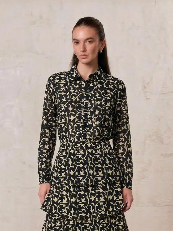 Blouse-Navy Vines