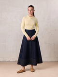 Border Stitched Yoke Denim Skirt-Blue