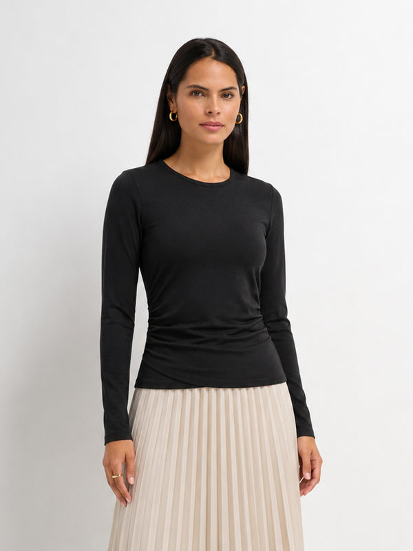 Bottom Crossover Knit Top -Black